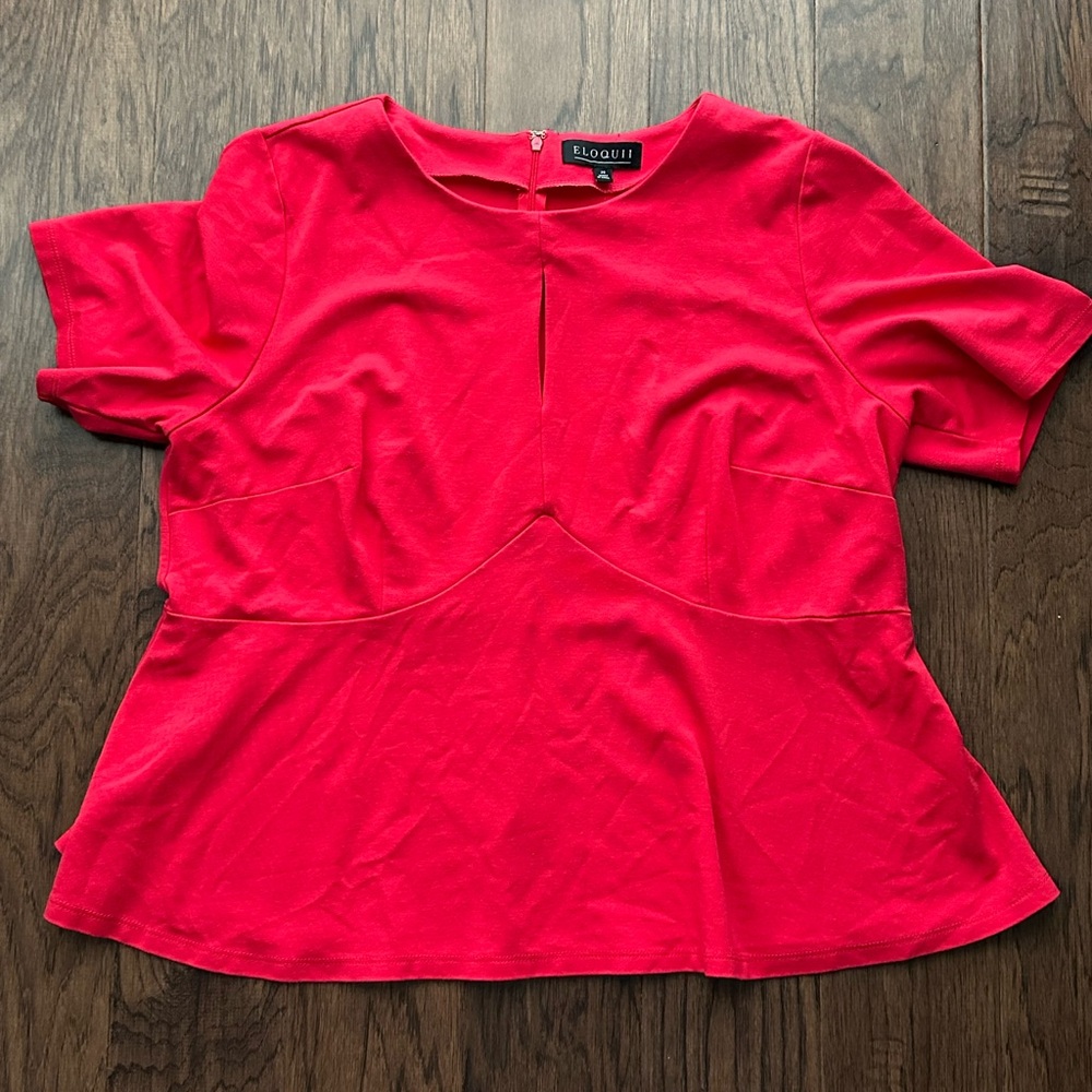 Eloquii Red Peplum Blouse with Short Sleeves